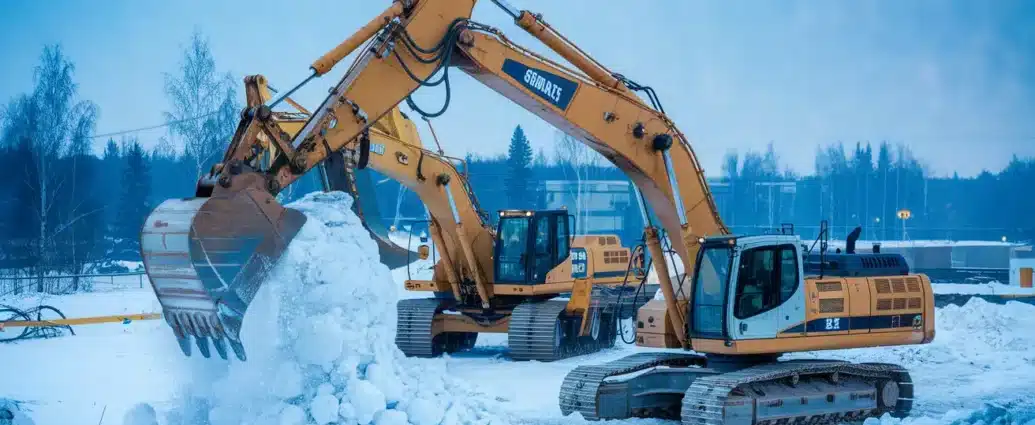 Ekstreme forhold anleggsmaskiner fungerer under harde vaerforhold featured