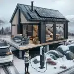 Smarte hjem: hvordan bygge energieffektive boliger 6 Norwegian smart home with solar panels heat pump and ev in winter light