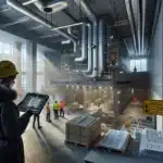 Bim coordinator reviews a 3d model on tablet to prevent clashes on site