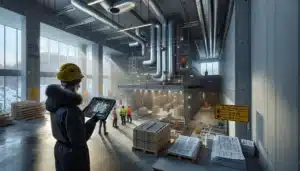 Bim coordinator reviews a 3d model on tablet to prevent clashes on site