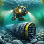 Rov installing subsea pipeline and manifold on norway s seabed in low visibility