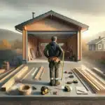 Hvordan bygge enkle og kostnadseffektive garasjer 6 Simple wooden garage under construction on concrete slab in a norwegian yard