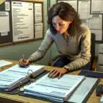 Small norwegian business team writing a detailed hms plan at an office desk